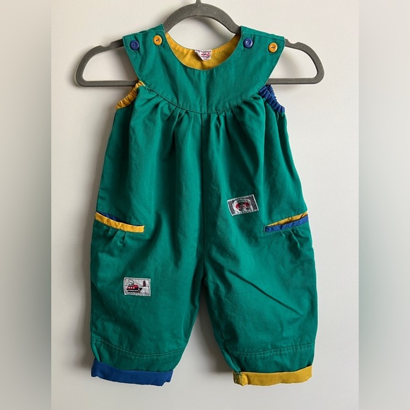 Other - Vintage Color block Blue and Yellow Kids Overalls Jumpsuit Size 2/92